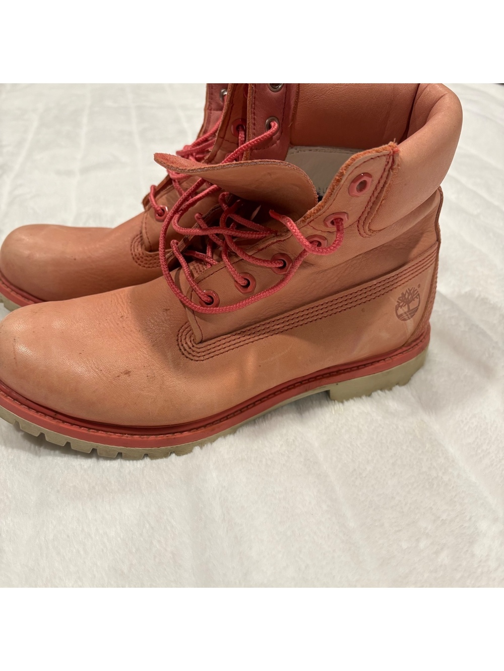 Timberland Pink Leather Work Boots Women's Size 10 Durable Comfortable Style